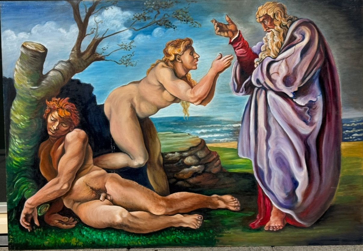 Schilderij Michel Angelo  Adam en Eva en God, Antiek en Kunst, Kunst | Schilderijen | Klassiek, Ophalen