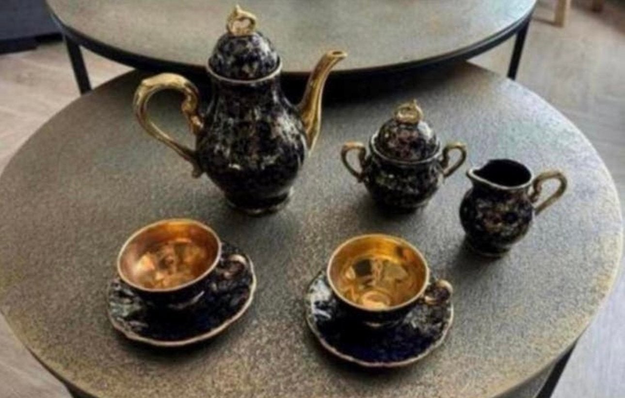 Prachtig mooi klein antiek mocca serviesje, Antiek en Kunst, Ophalen of Verzenden