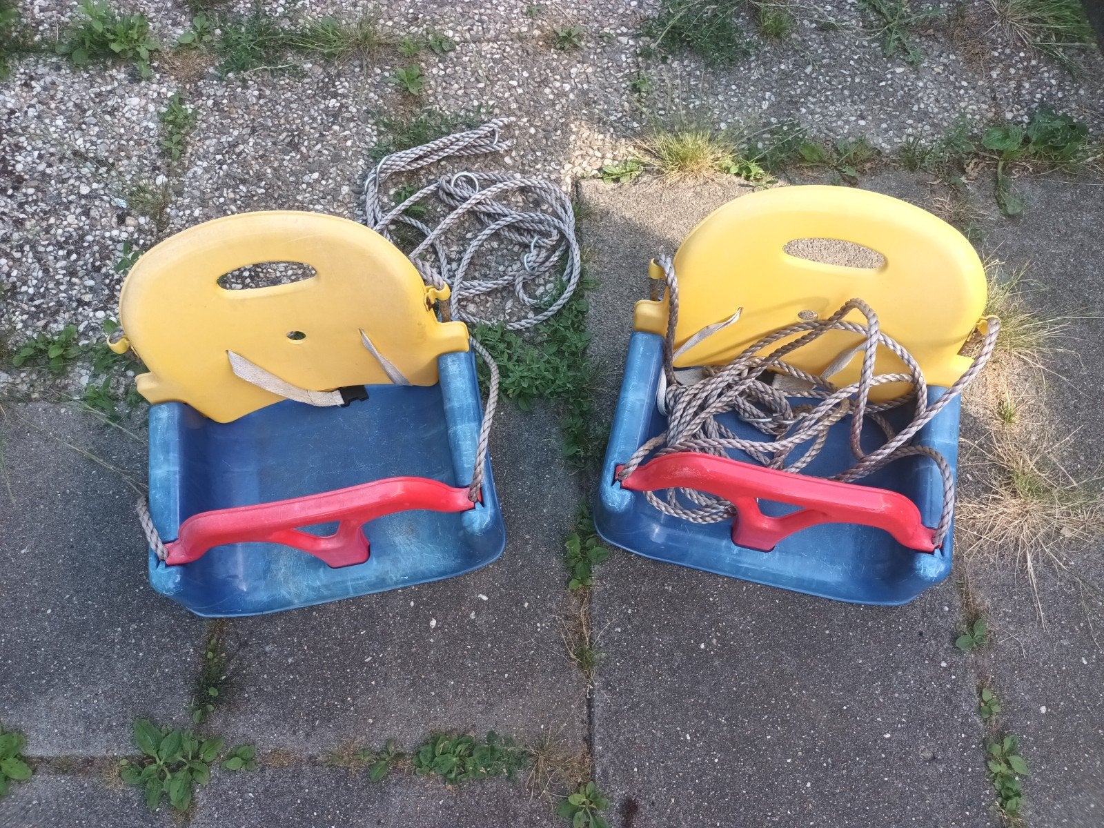2x Baby/Peuter Schommelstoel - Geel/Blauw, Ophalen, Gebruikt