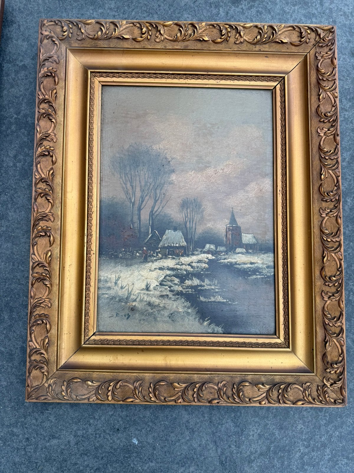 Antiek schilderij wintertafereel, Ophalen