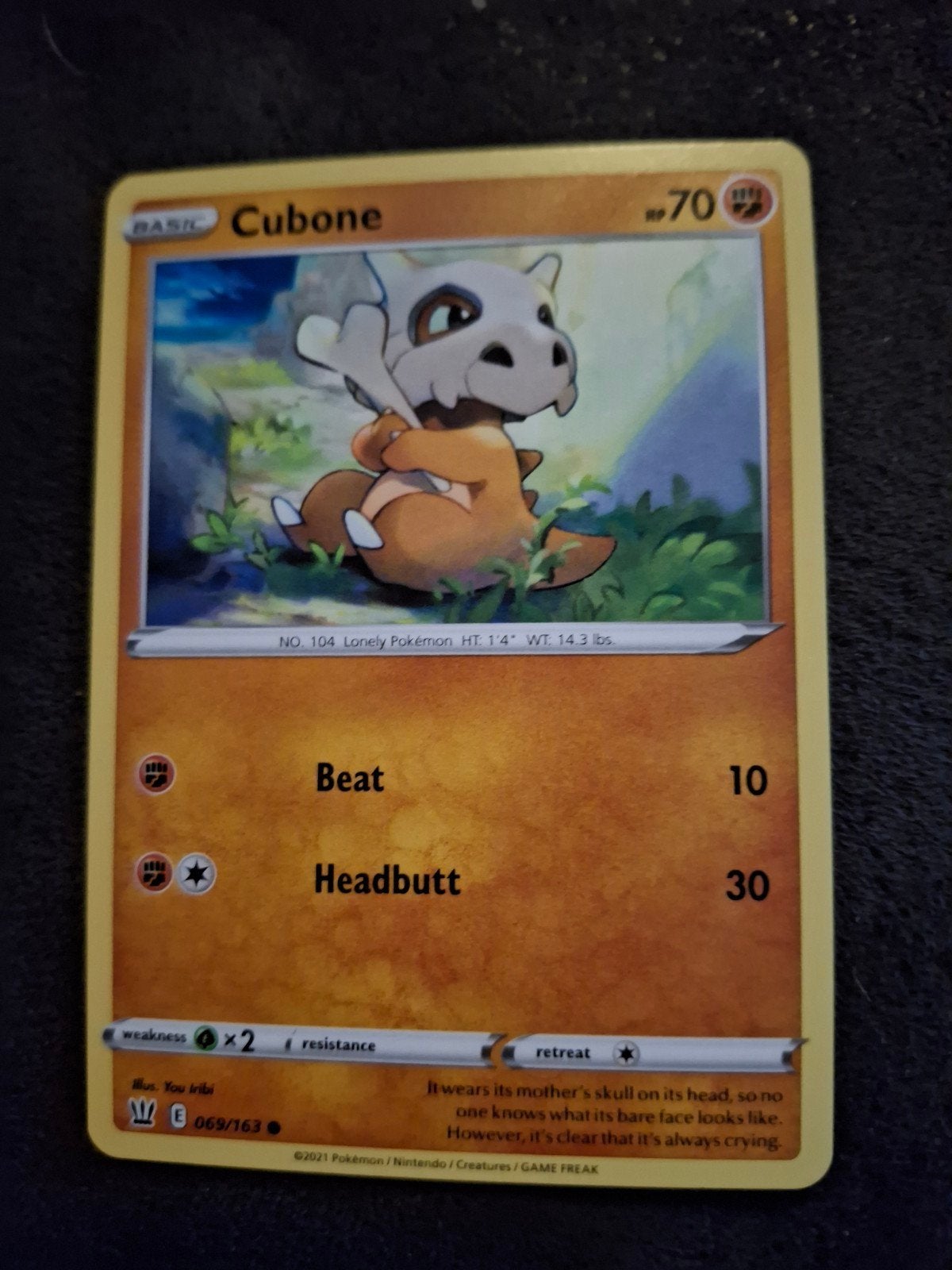 Pokémon Kaart Cubone 069/163 Battle Styles, Ophalen of Verzenden, Zo goed als nieuw, Losse kaart