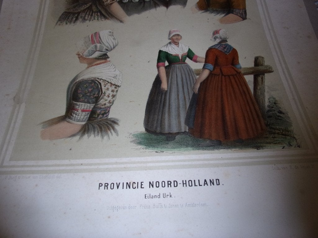 Klederdracht. Bing & Braet.Noord-Holland Eiland Urk 1857, Antiek en Kunst, 1800 - 1899, Ophalen of Verzenden, 38 cm, Met tekst