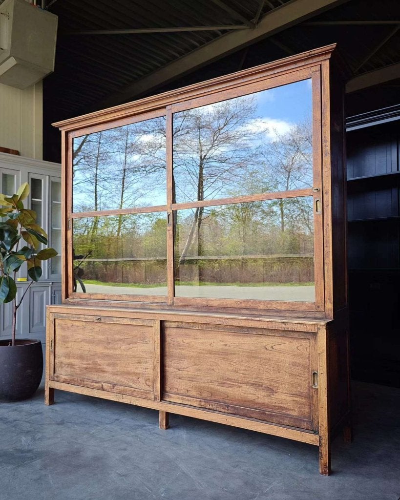 Unieke antieke winkelkast | Winkelvitrine met slot #8639, Antiek en Kunst, Ophalen of Verzenden