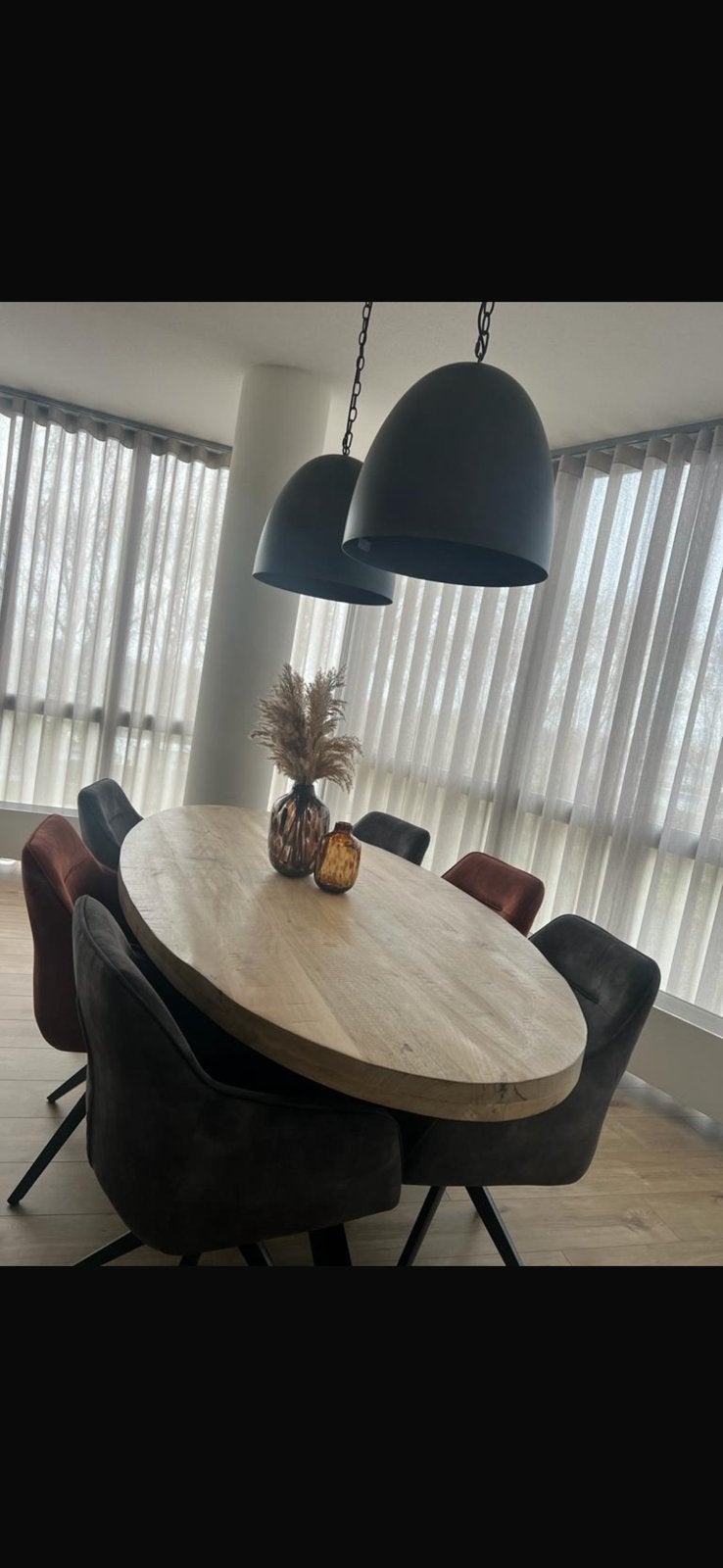 Moderne hanglamp met twee elementen - Zwart metaal, Huis en Inrichting, Lampen | Hanglampen, Gebruikt, 75 cm of meer, Metaal, Ophalen of Verzenden