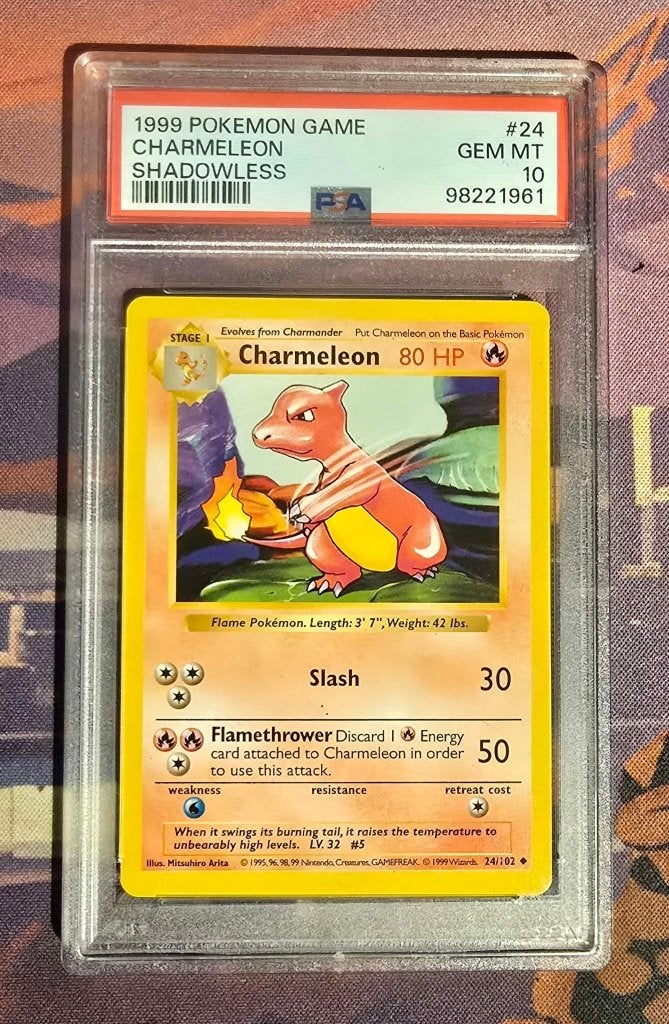 Pokemon TCG - Shadowless Charmeleon 24/102 - PSA 10, Ophalen, Nieuw, Losse kaart