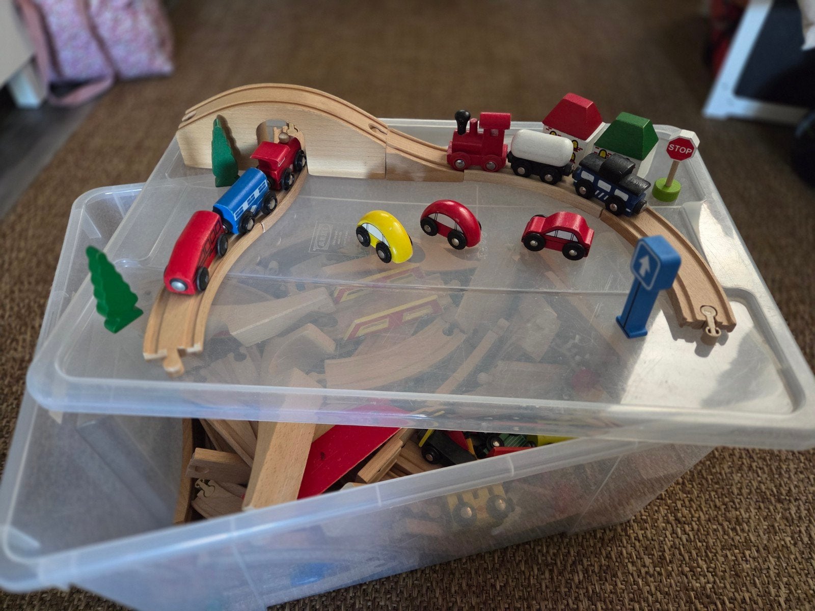 houten treinbaan met accessoires, grote hoeveelheid, Ophalen, Gebruikt