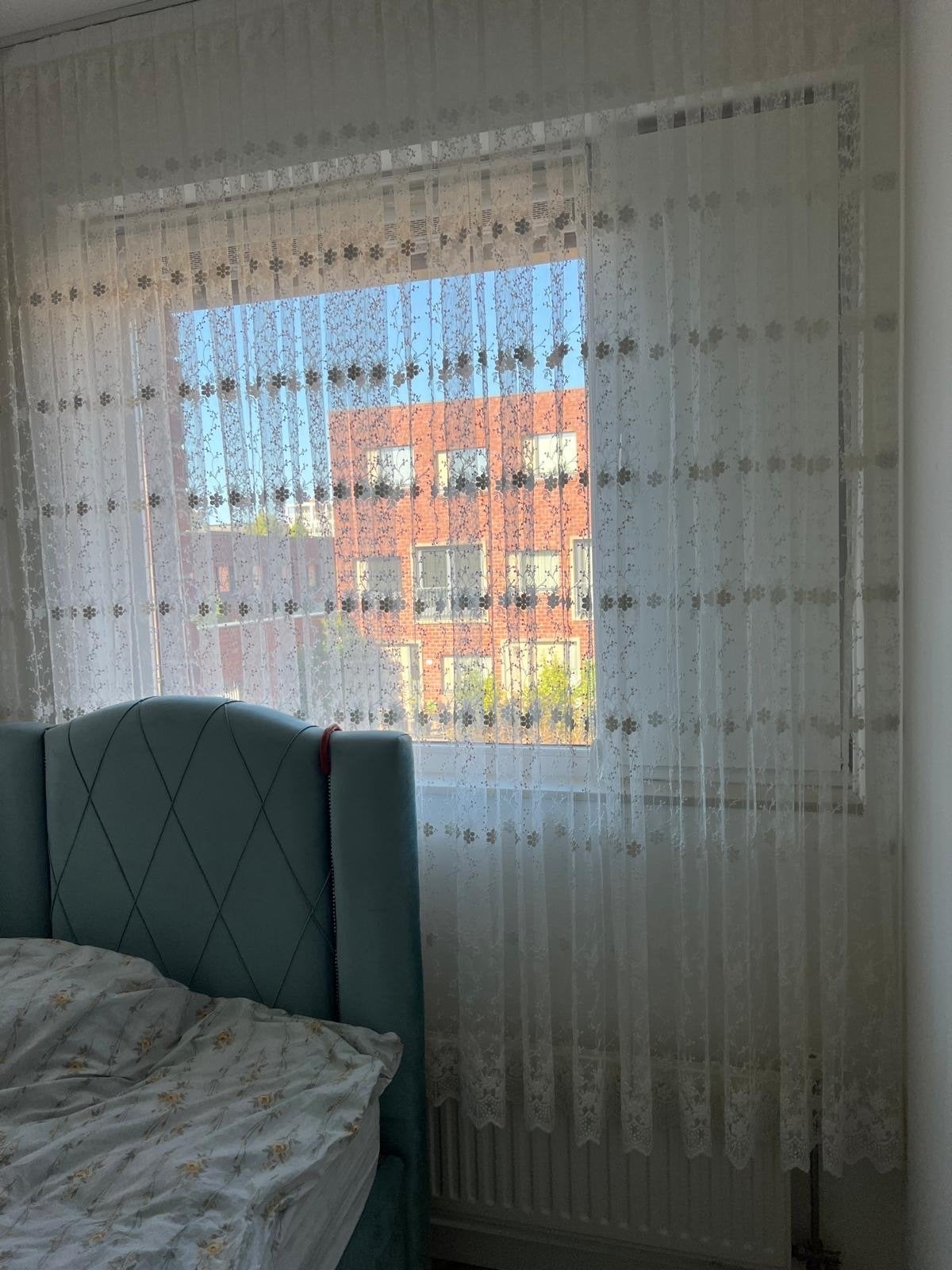Witte vitrage met bloemenpatroon, 262x198 cm, Vitrage, Gebruikt, Wit, Ophalen of Verzenden