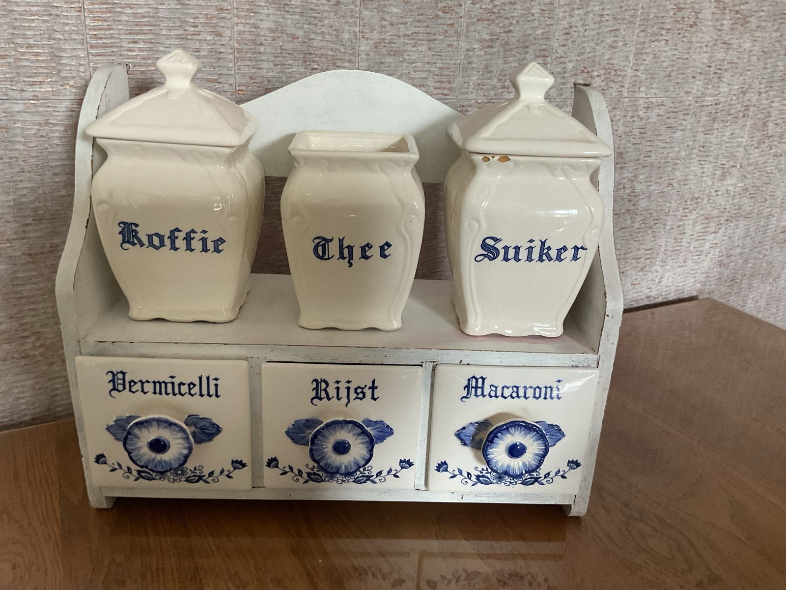 Vintage Delfts Blauw Kruidenrekje met Potten (rek 3), Ophalen of Verzenden