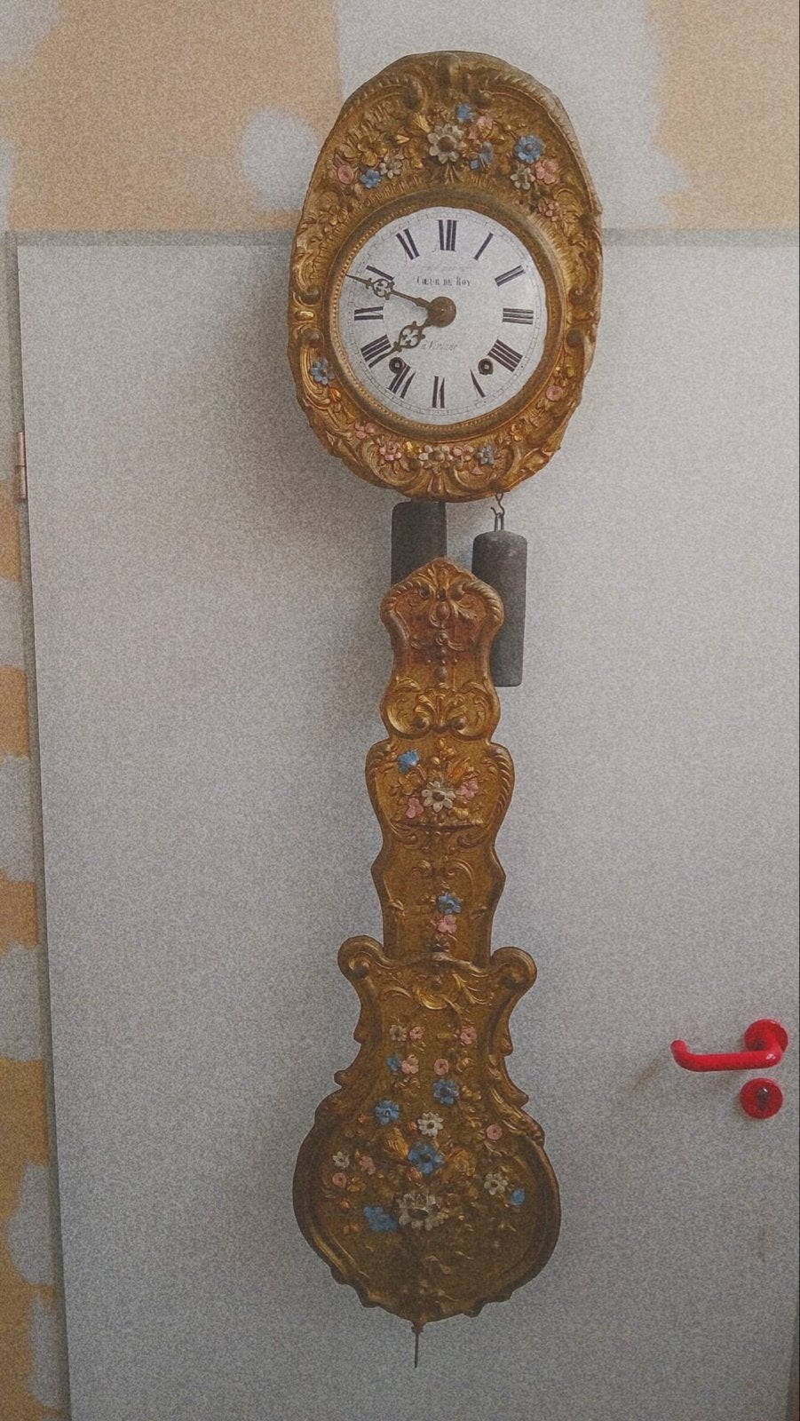 Antieke Franse wandklok met bloemmotieven, Ophalen