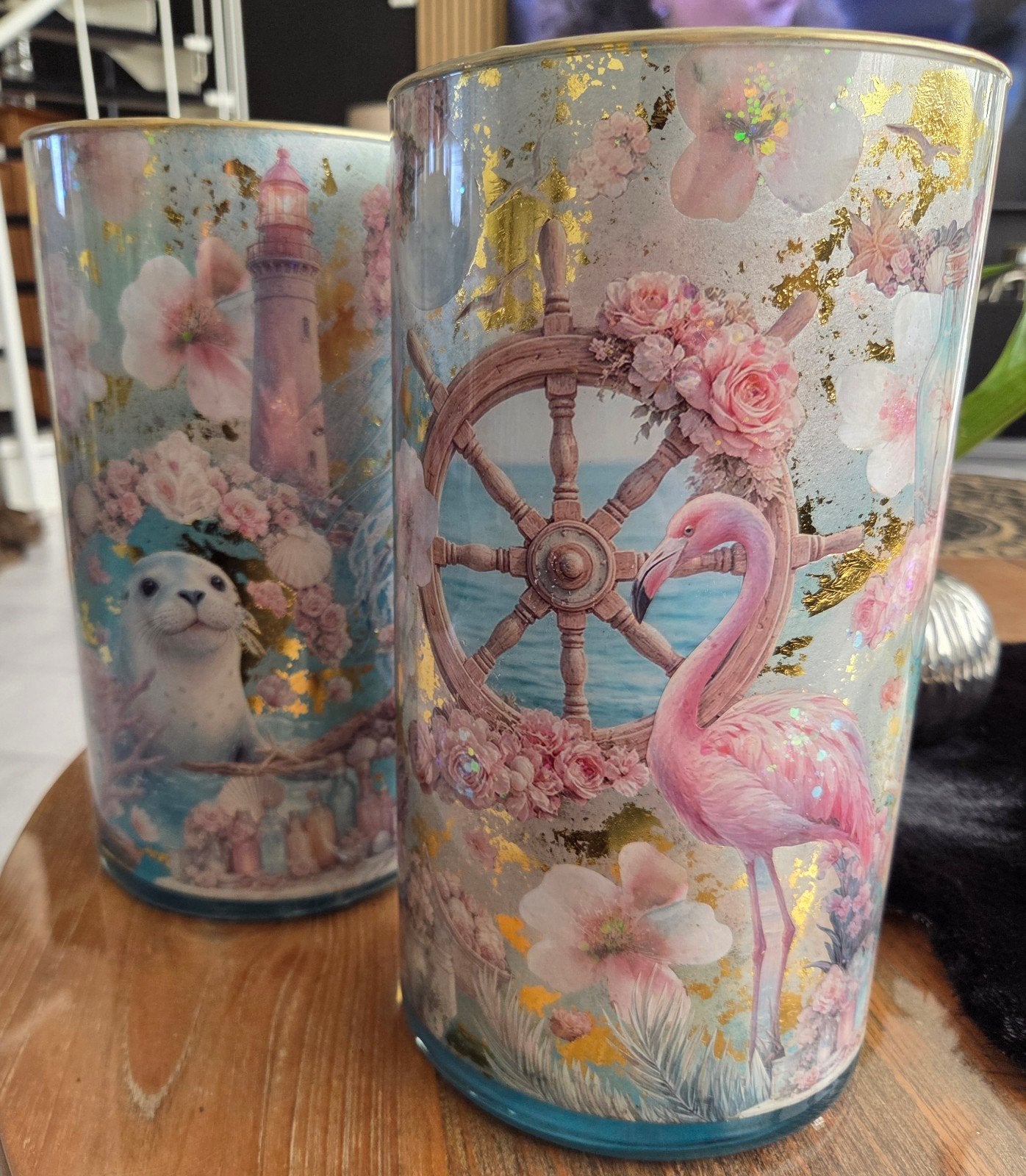 mooie vazen pastelkleuren., Huis en Inrichting, Woonaccessoires | Vazen, Ophalen, Handgemaakt, Hout