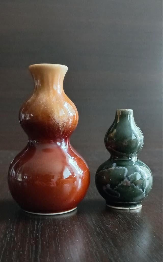 Antiek Set twee Chinese porseleinen kalebasvaas Oxblood G/R, Ophalen of Verzenden