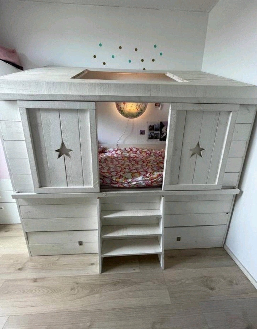 Stijgerhouten kinderbed huisje met bedlade en trapje, Kinderen en Baby's, Kinderkamer | Stapelbedden en Hoogslapers, Ophalen, Gebruikt