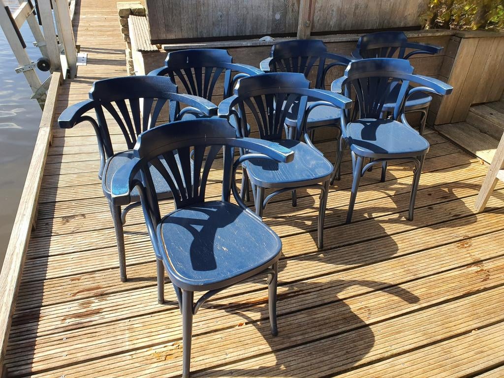 7x Ton Horeca Stoelen - Blauw -, Ophalen, Gebruikt, Hout