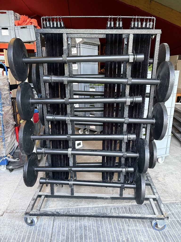16x Zwarte afzetpaal met zwart koord inclusief transportkar, Ophalen, Gebruikt, Info@gjfloors.nl, Overige typen
