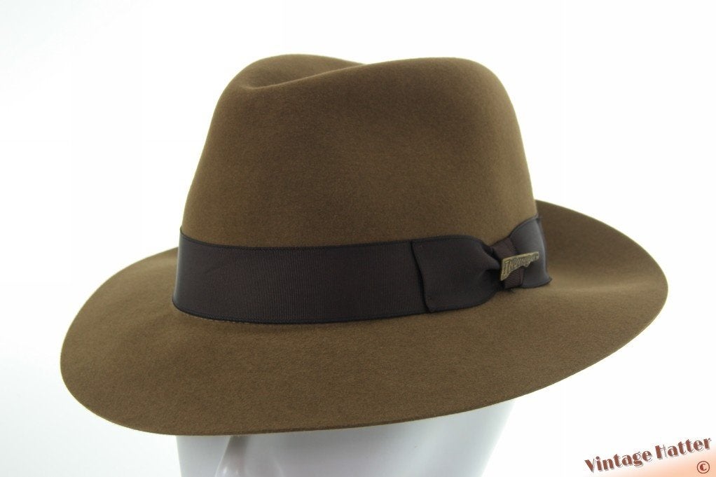 Vintage Gleufhoed Indiana Jones kaki bruin vilt 58 als nieuw, Hoed, Ophalen of Verzenden, 58 of 59 cm (L, 7¼ of ⅜ inch), Indiana Jones - Authentic
