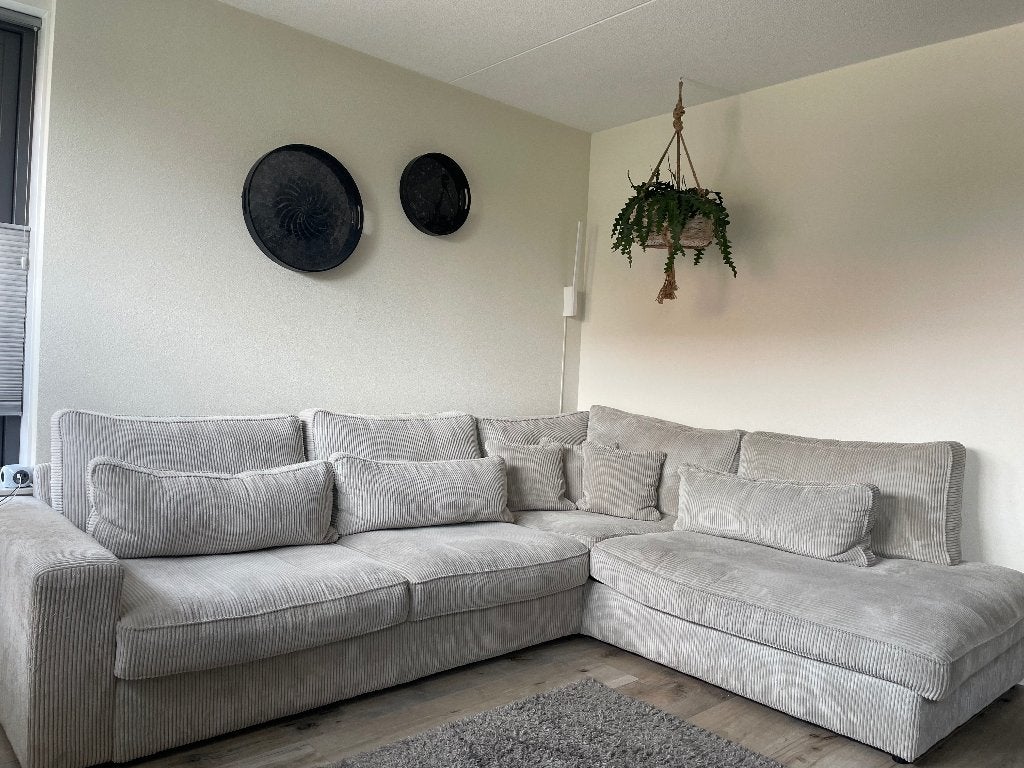 Coast ribcord lichtgrijs 3 zits + ottomaan, Ophalen, Ribcord, 250 tot 300 cm, Gebruikt