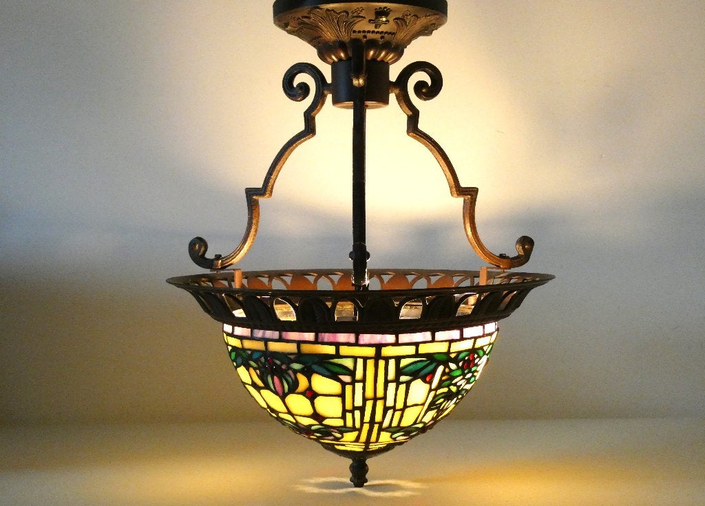 Plafondlamp / hanglamp sfeervol tiffany-stijl n. Frank Lloyd, Ophalen of Verzenden