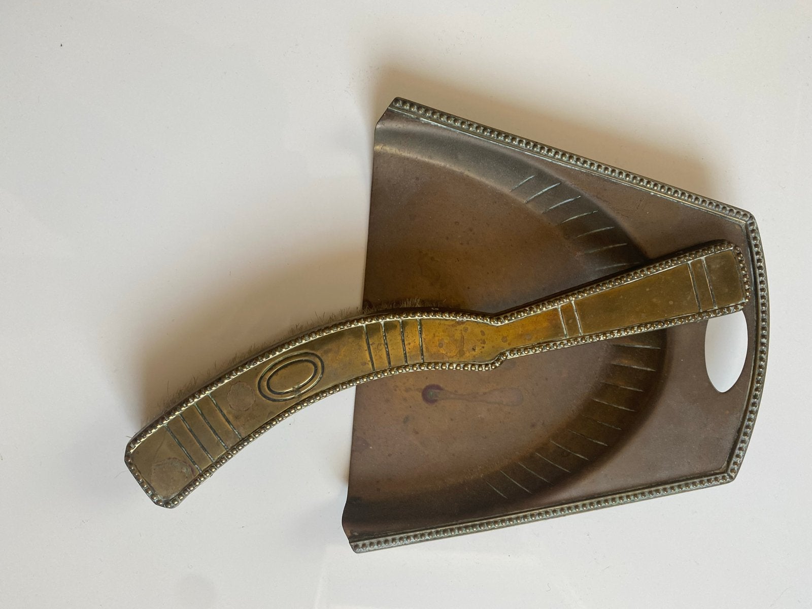 Antieke koperen stoffer en blik set, Antiek en Kunst, Ophalen