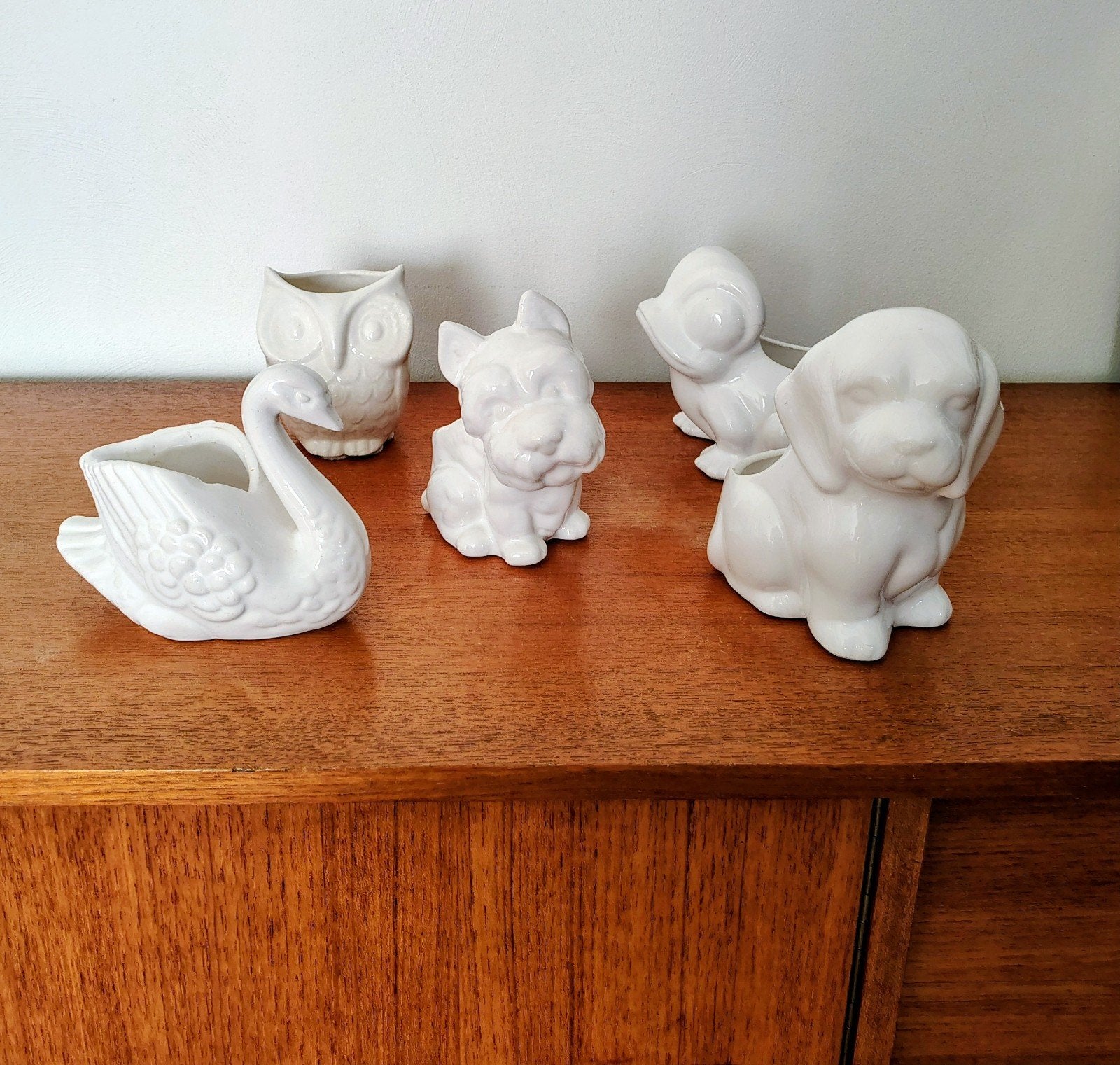 Vintage bloempot 5 verschillende dierfiguren, Gebruikt, Ophalen of Verzenden, Overige vormen, Aardewerk