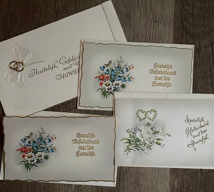 Oude felicitatie kaartjes -huwelijk-1961, Verzenden, Gebruikt