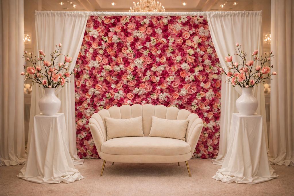 Prachtige bloemenmuur met bankje te huur, Ophalen, 150 tot 200 cm, Tweepersoons, 75 tot 100 cm