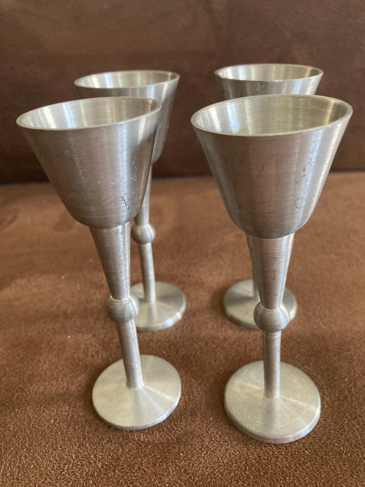 Vintage Deens design 4 VE LU borrel shot glaasjes tin pewter, Antiek en Kunst, Curiosa en Brocante, Ophalen