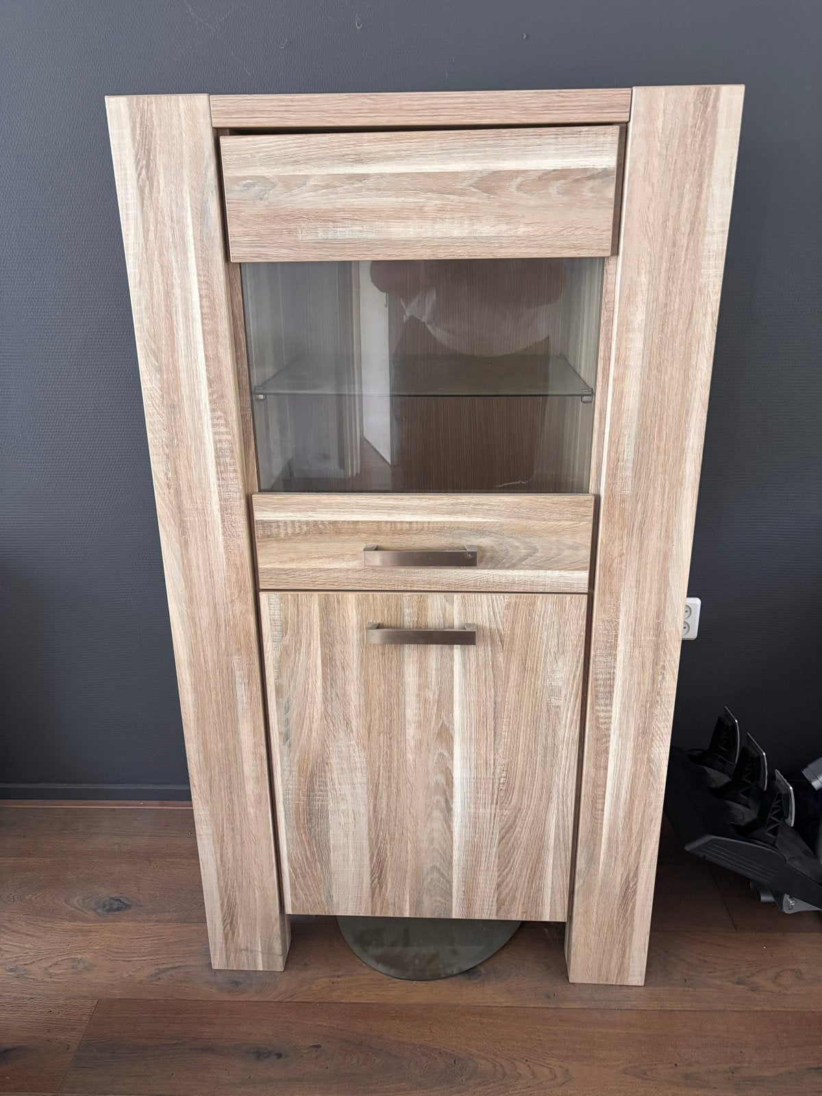 Moderne vitrinekast met glas en lades - 80x150 cm, Ophalen, Gebruikt, 100 tot 150 cm, 50 tot 100 cm