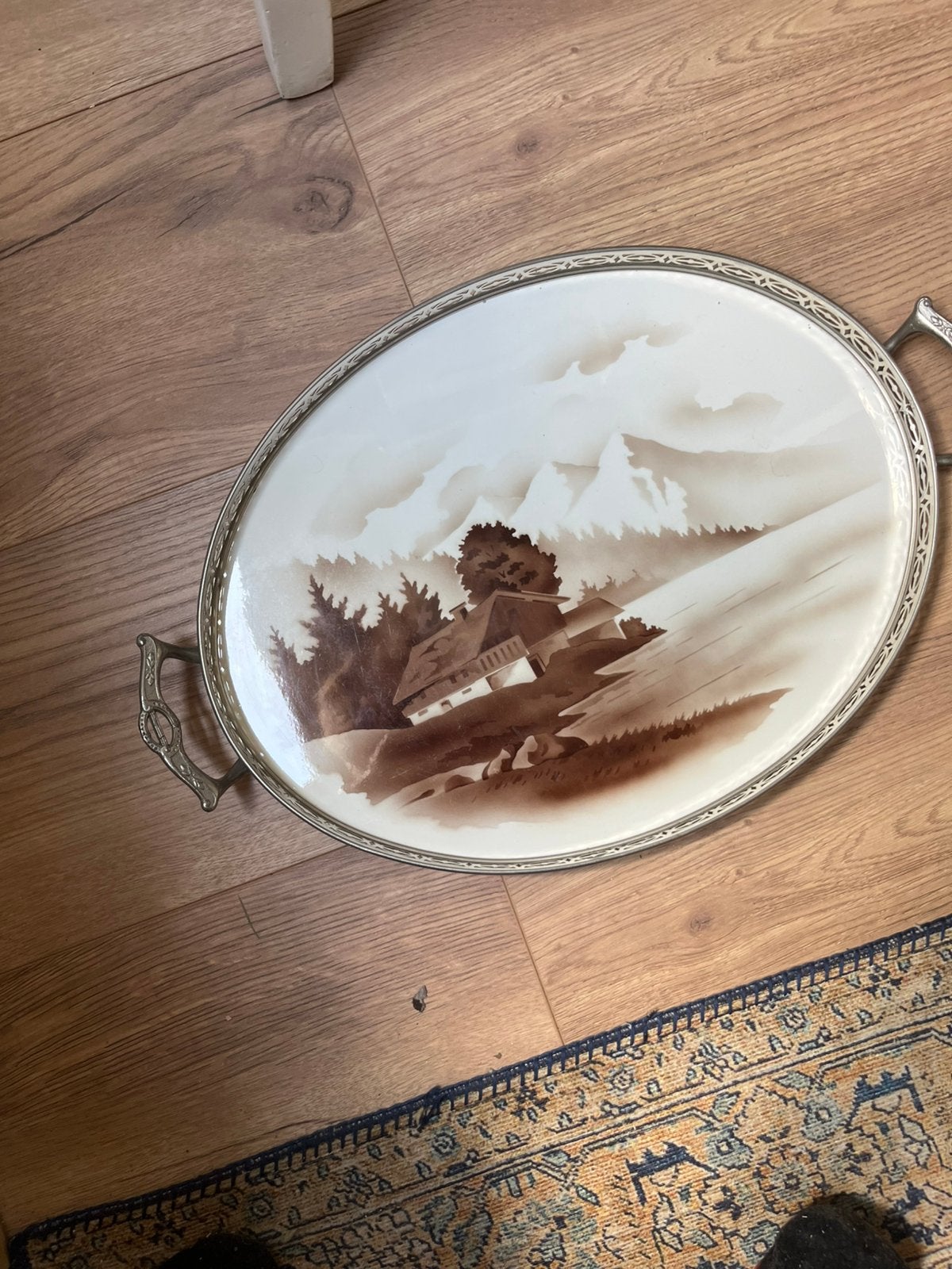 Oud dienblad met gave tegel, Ophalen of Verzenden, Zo goed als nieuw, Zilver, Overige materialen