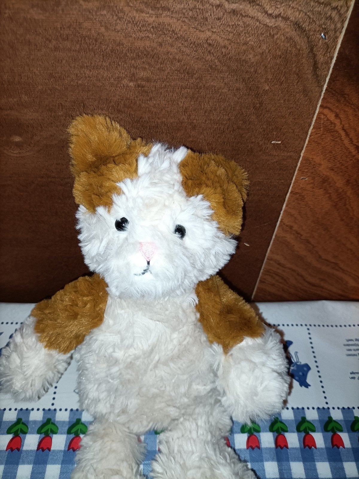 Hema poes knuffel wit met bruin (rood) 36 cm groot, Ophalen of Verzenden, Zo goed als nieuw