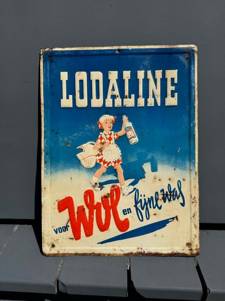 Vintage Lodaline Reclamebord - Wol en Fijne Was, Verzamelen, Reclamebord, Gebruikt, ., Ophalen of Verzenden