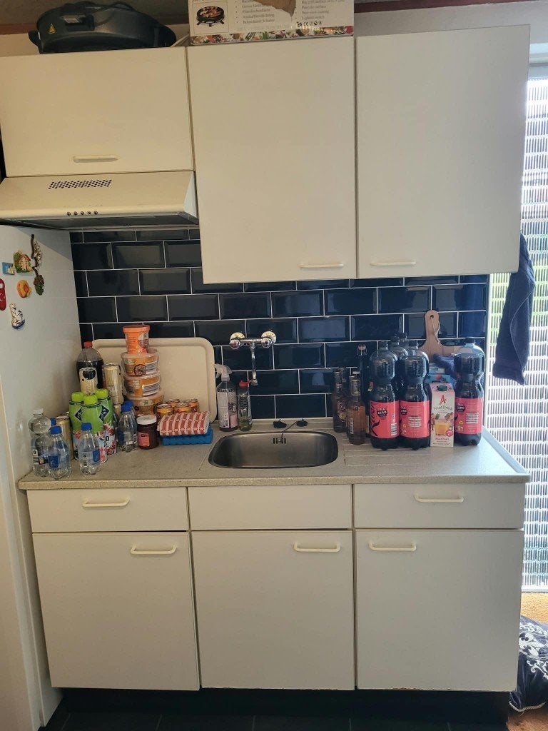 Compacte witte keuken met afzuigkap en spoelbak, Ophalen, Gebruikt, Wit, Enkelwandige keuken