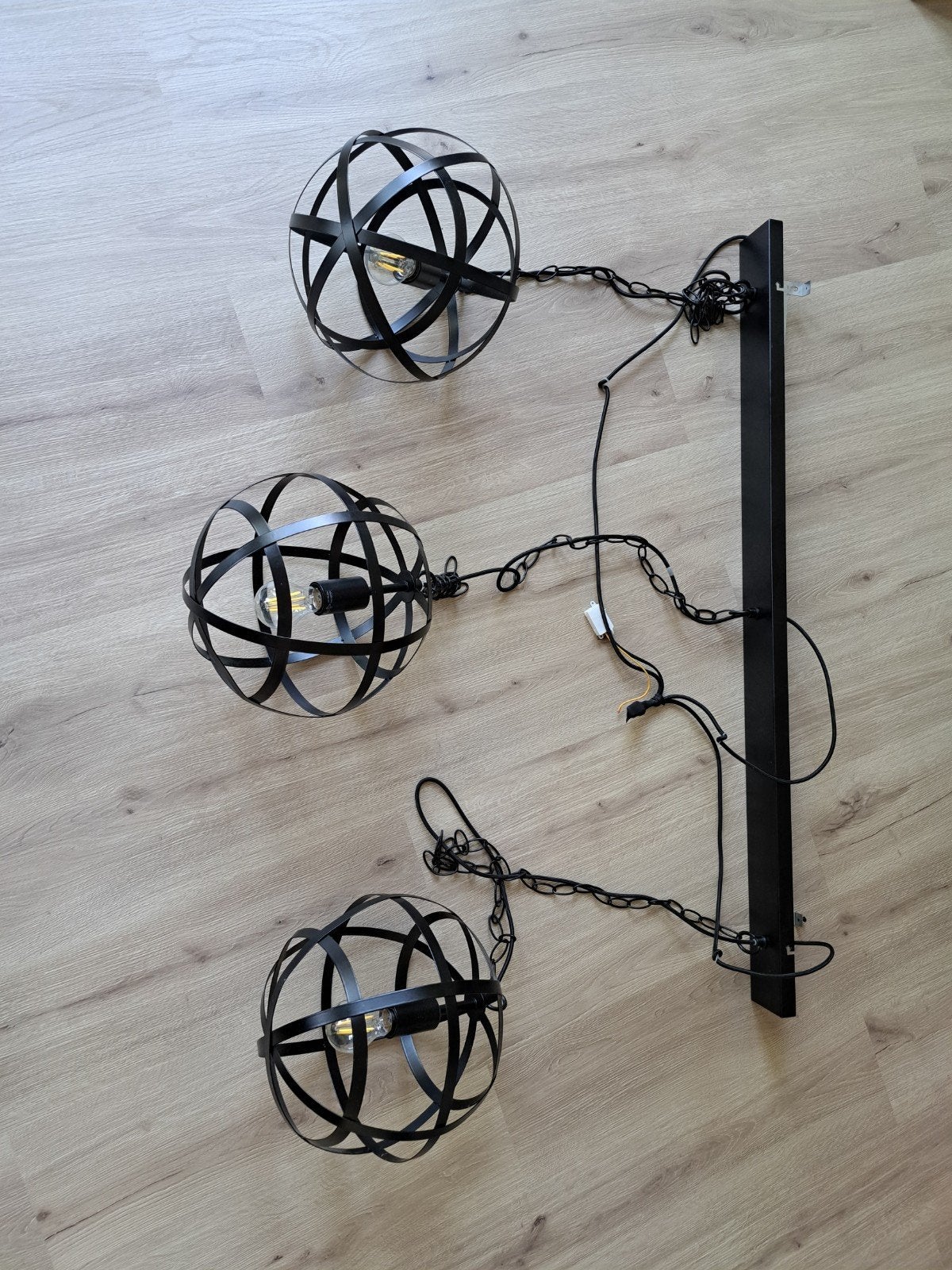 Industriële hanglamp zwart 3-lichts - metaal, Huis en Inrichting, Lampen | Hanglampen, Ophalen, Gebruikt, Metaal, Industrieel