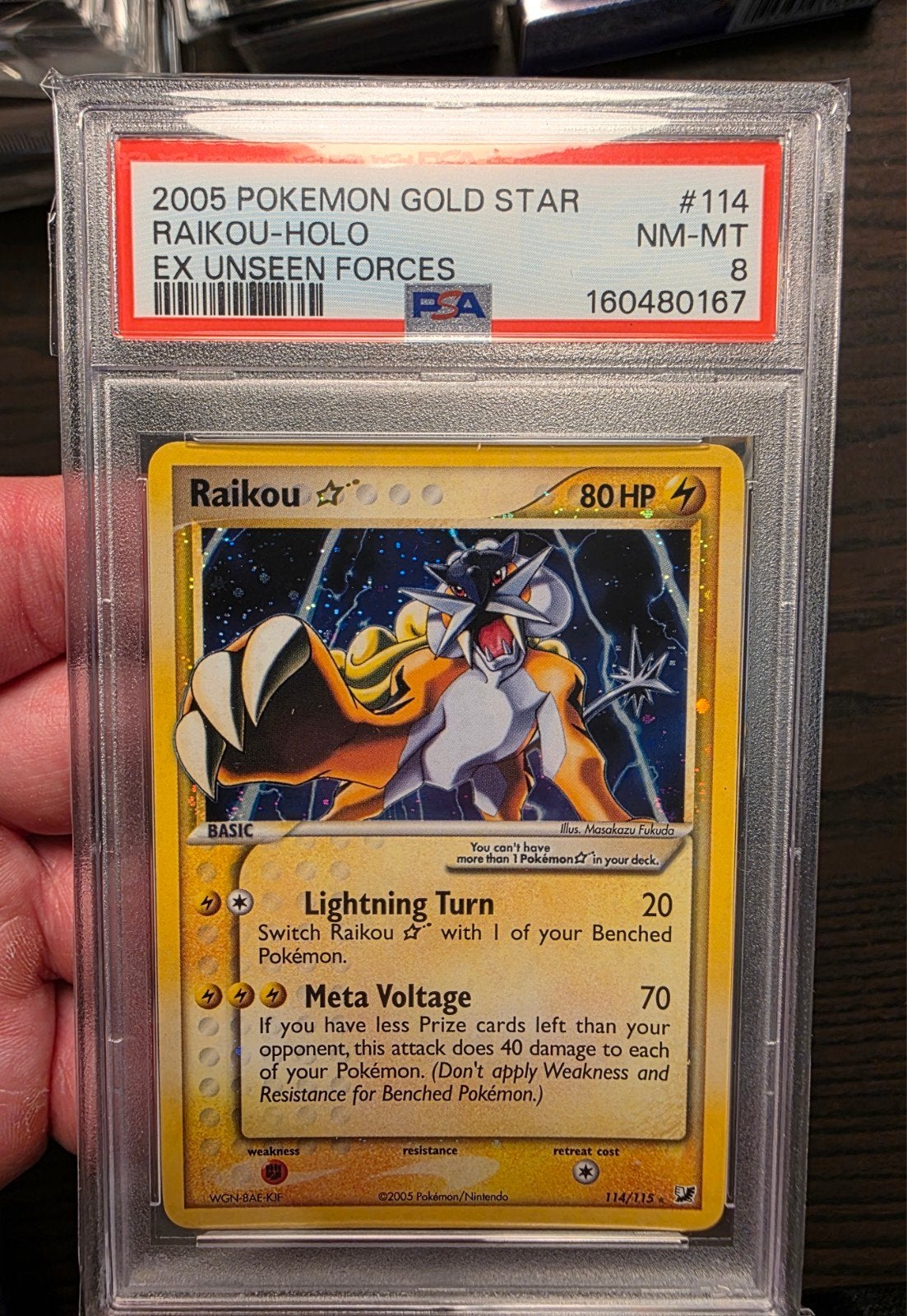 PSA 8 NM/MINT Raikou Suicune Entei Gold Star Pokemon 2005 Ex, Ophalen of Verzenden, Nieuw, Meerdere kaarten