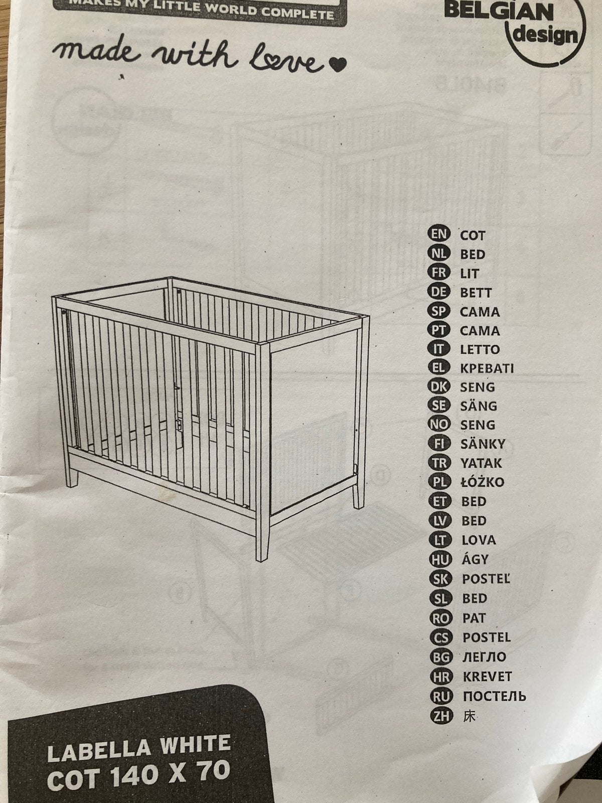 Ledikant Labella White 140x70 met matras, Ophalen, Gebruikt, 70 tot 85 cm, 140 tot 160 cm