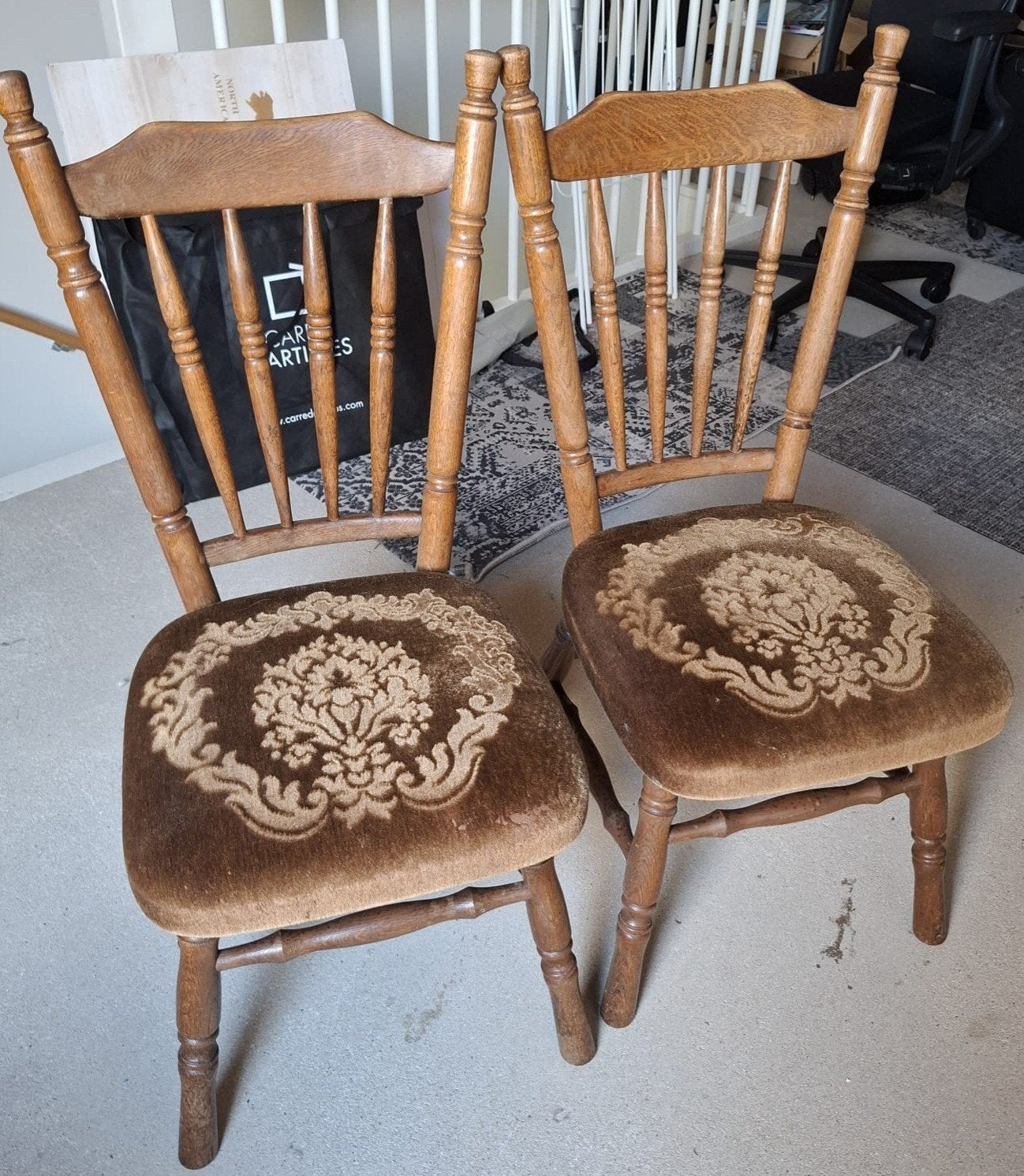 Set van 4 Antieke Stoelen - Hoge Kwaliteit Fluweel, Antiek en Kunst, Ophalen