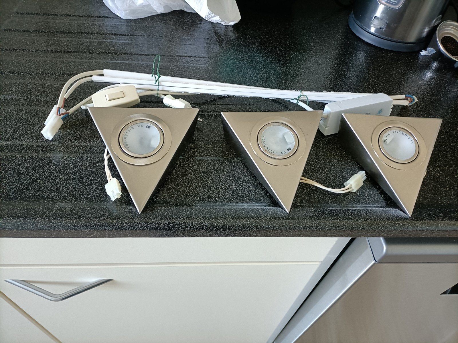 Set van 3 driehoekige onderbouwlampjes met schakelaar, Ophalen of Verzenden, Gebruikt