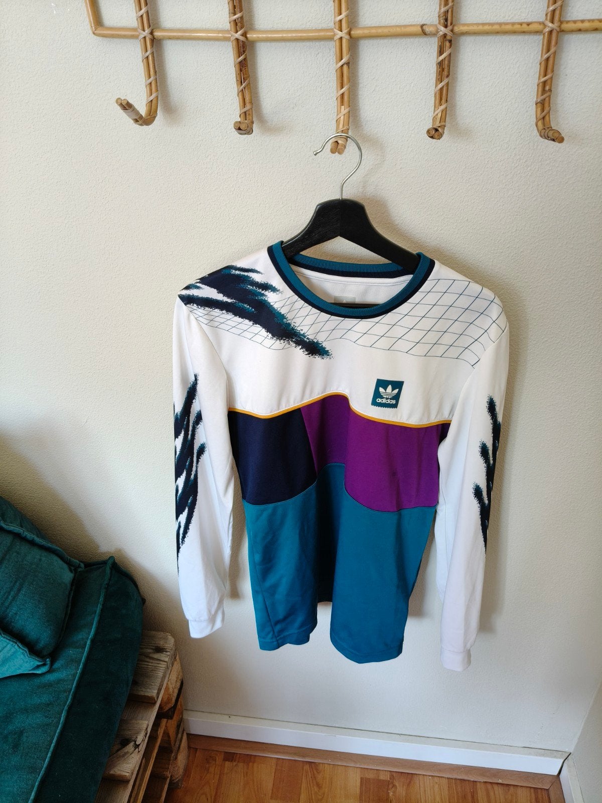 Vintage Adidas Sweatshirt Mens White Edberg Tennis Style, Wit, Ophalen of Verzenden, Zo goed als nieuw, Algemeen