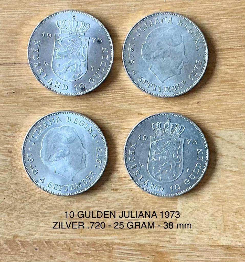 Zilveren tientje Juliana 1973, Postzegels en Munten, Munten | Nederland, Koningin Juliana, Zilver, Ophalen of Verzenden, Losse munt