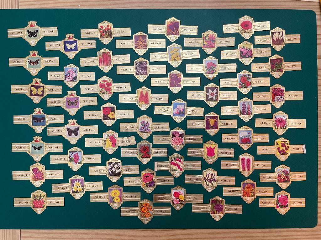 Sigarenbandjes Willem II Bloemen en wapens ( 120 bandjes ), Verzenden, Gebruikt, Sigarenbandjes