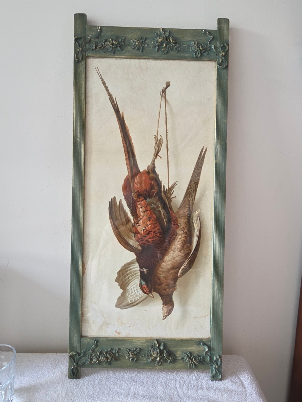 Antiek Schilderij Fazanten door Helena Maguire, Antiek en Kunst, Ophalen of Verzenden