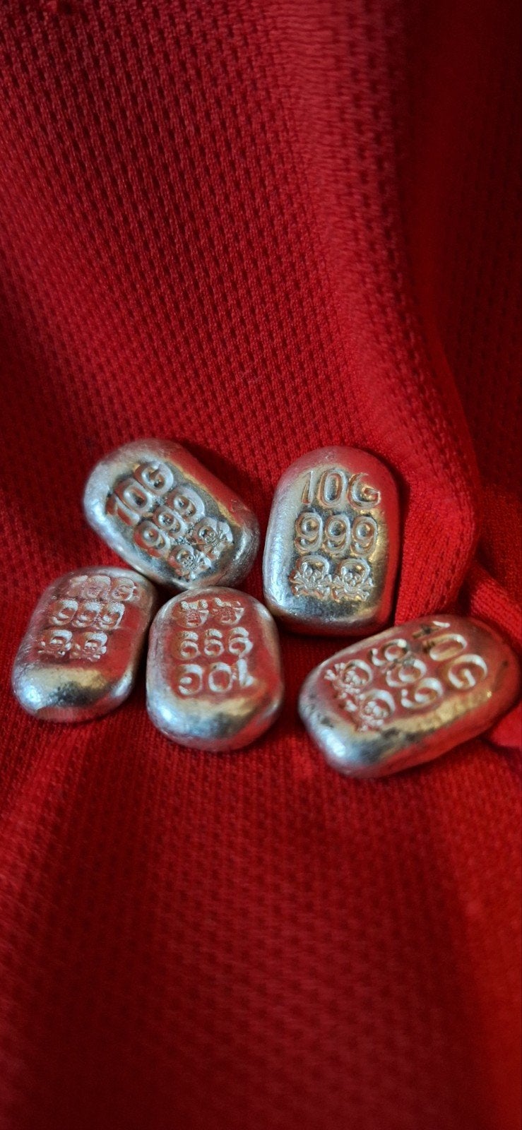 5 x 10 gram skull Baar 999 Fijn Zilver, Postzegels en Munten, Ophalen of Verzenden, Zilver