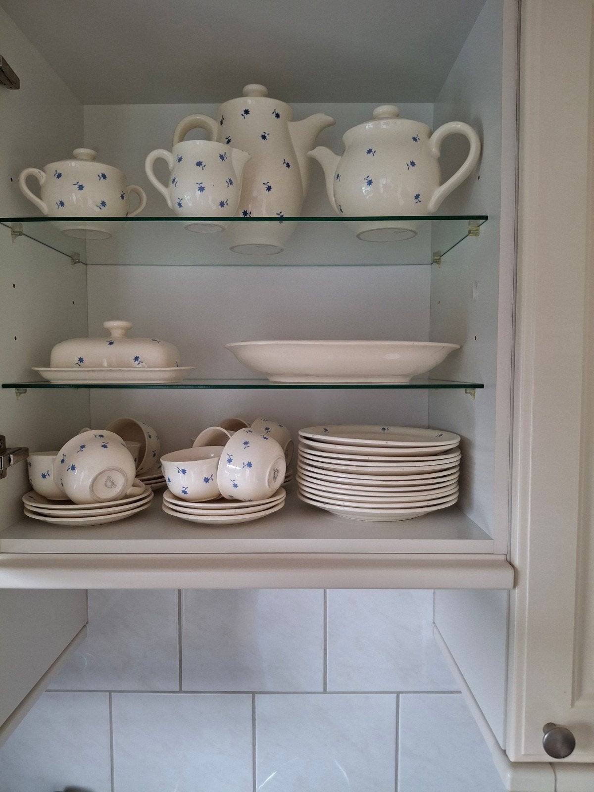 Handgeschilderd ontbijtservies - 12-delig (mist 1 kopje), Huis en Inrichting, Keuken | Servies, Ophalen, Gebruikt, Keramiek, Compleet servies