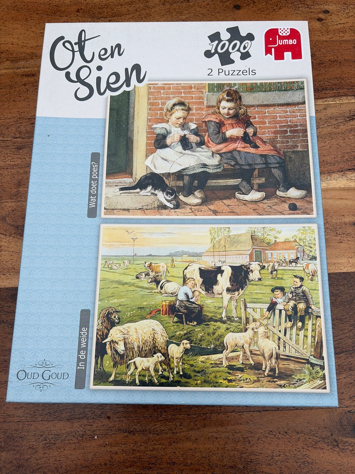 Jumbo Ot en Sien Puzzels - 2x 1000 stukjes Oud Goud, Hobby en Vrije tijd, Denksport en Puzzels, Ophalen of Verzenden, 500 t/m 1500 stukjes