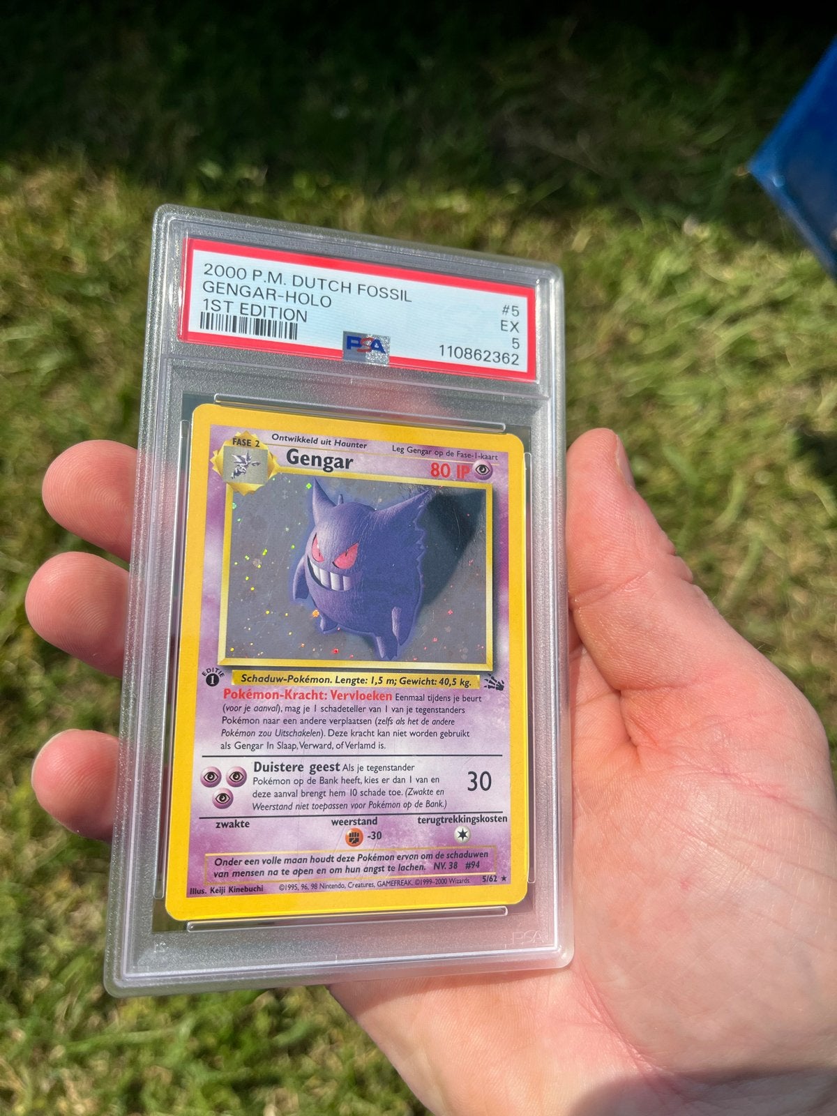 Gengar Holo 1st Edition PSA 5 - 2000 P.M. Dutch Fossil, Ophalen of Verzenden, Gebruikt, Losse kaart, Foil