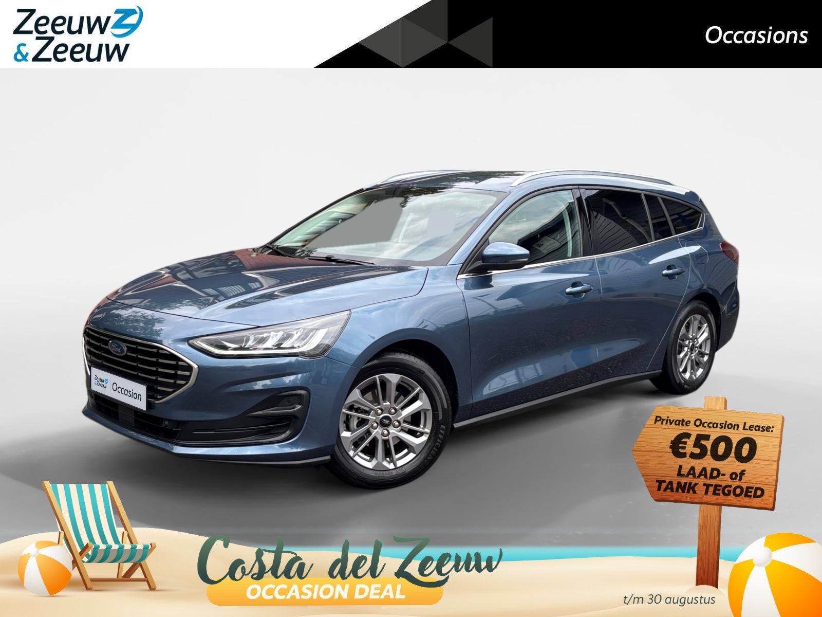 Ford Focus Wagon 1.0 EcoBoost Hybrid Titanium 155PK Automaat, 12 maanden, Stof, Blauw, Origineel Nederlands