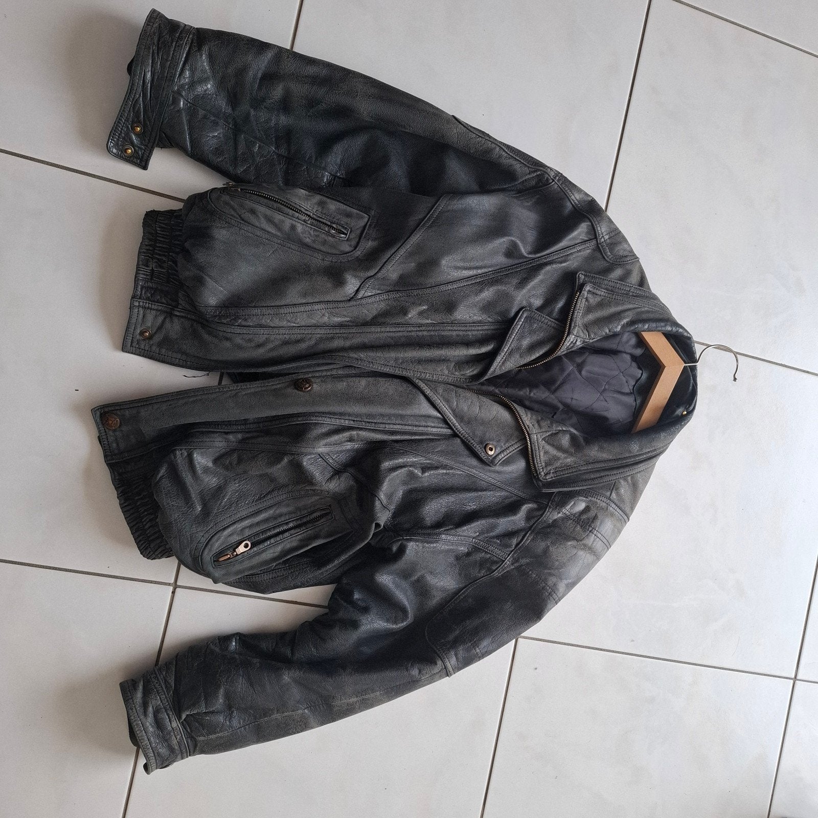 Gedragen leren jas, Kleding | Heren, Ophalen of Verzenden, Gedragen, Maat 48/50 (M), Zwart