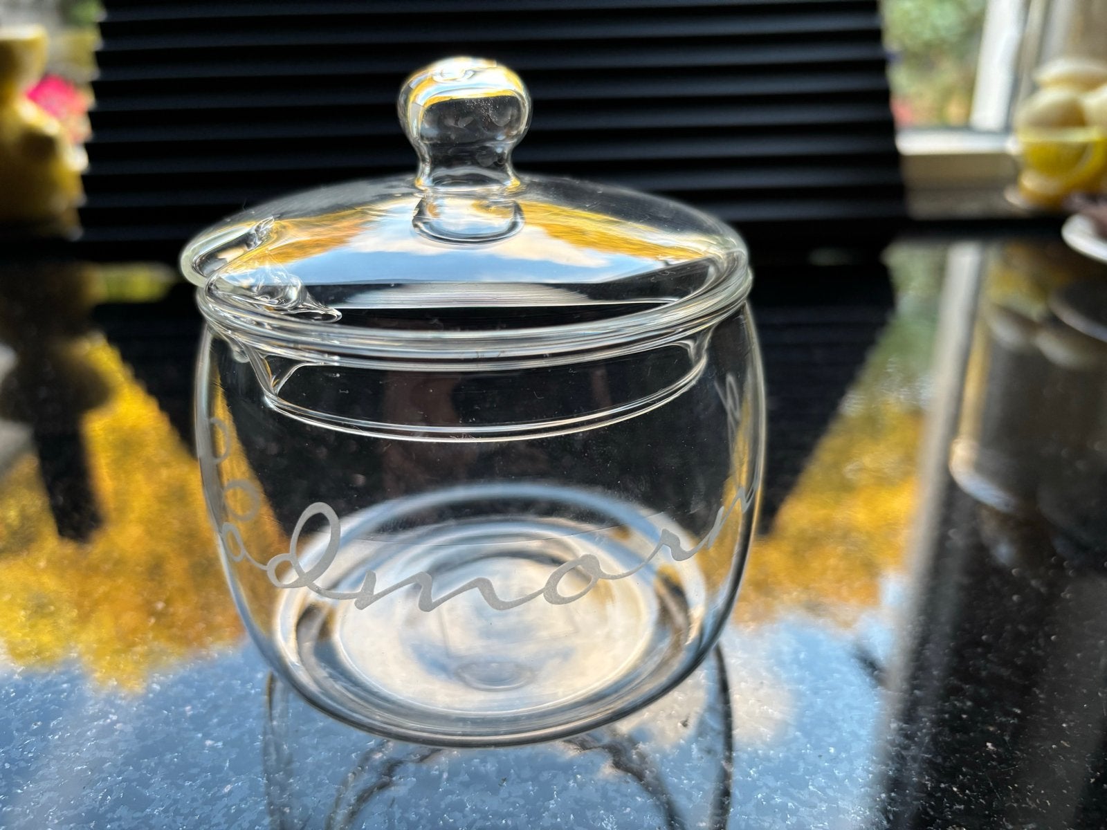 Riviera Maison potje met Good Morning' opdruk, Voorraadpot, Ophalen of Verzenden, Gebruikt, Glas