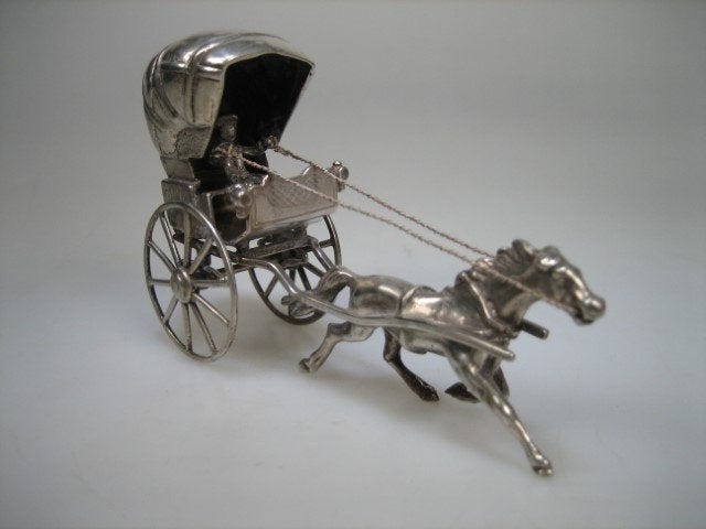 Zilveren oude miniatuur Rijtuig met man en paard uit 1976, Verzenden, Zilver