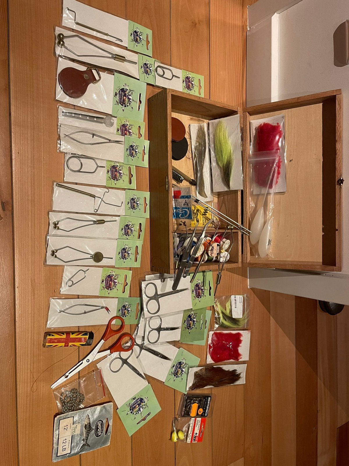 Vliegbind gereedschap, houten doos vol., Ophalen of Verzenden, Zo goed als nieuw, Overige typen