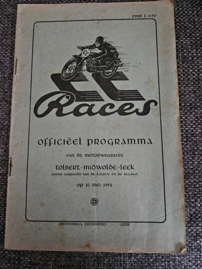 Officieel programma motorwegraces Tolbert-Midwolde-Leek 1952, Verzamelen, Verzenden, Gebruikt, Motoren